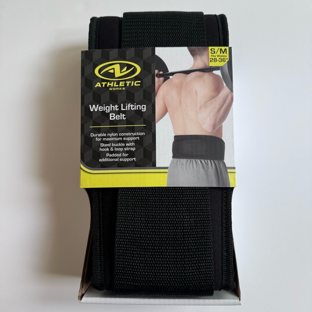Athletic Works Weight Lifting Belt Small/Medium Black Durable Nylon Back Support